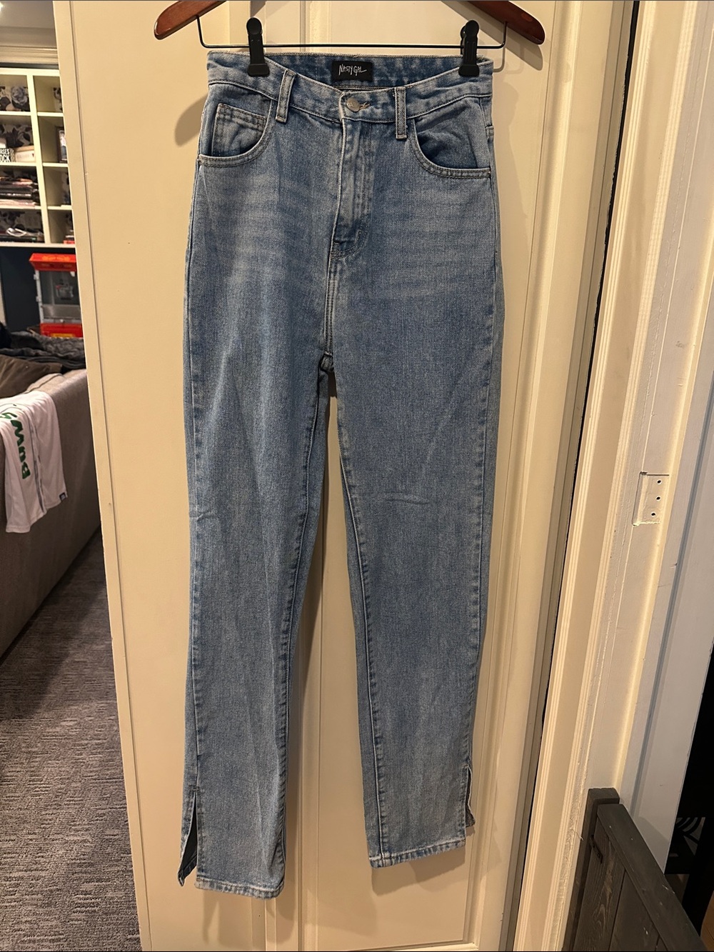 Nasty Gal Tall Light Blue Straight Leg Jeans with Ankle Slits
